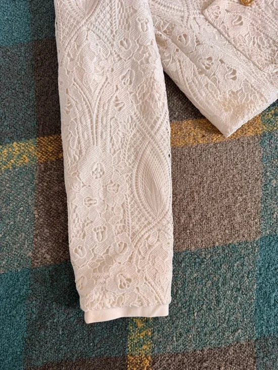 Maje White Cropped Crochet-Textured Button Jacket BNWOT - Picture 8 of 8